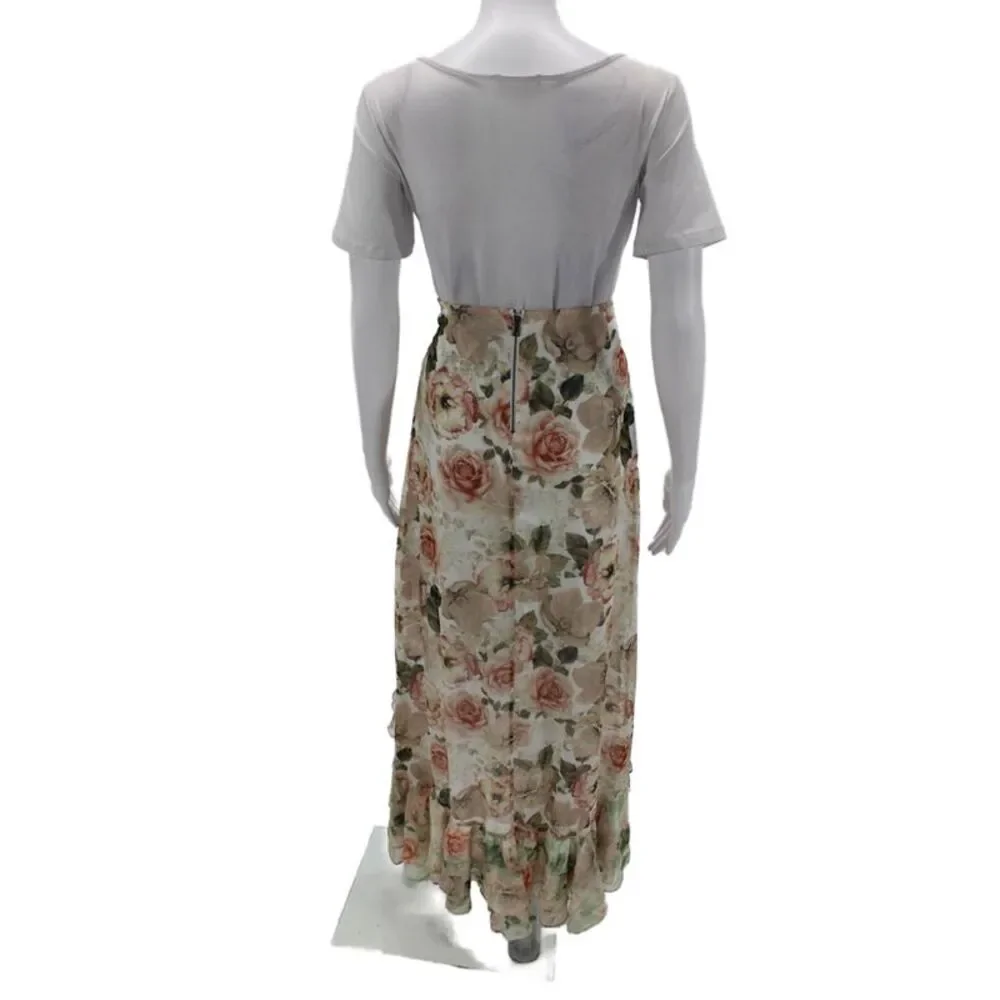 Alice + Olivia Women Flare Skirt Long Multicolor Floral Zip Polyester Size 4